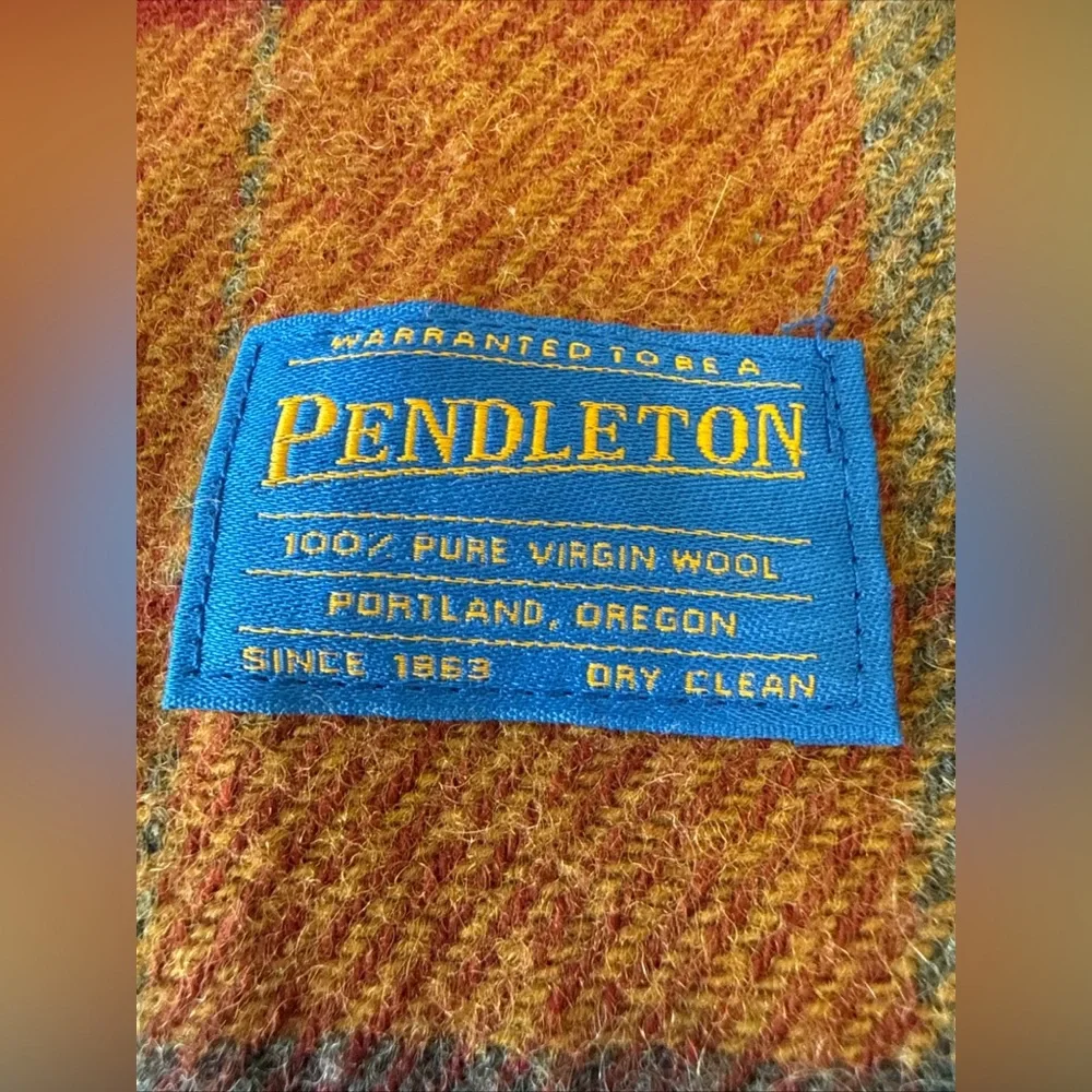 VTG Pendleton Wool Plaid Blanket Throw Red Brown USA 52